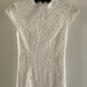 Baltic Born White Crocheted Lace Fitted Midi Dress